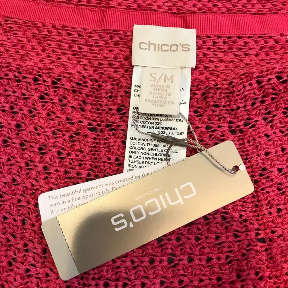 Chico’s bright pink lightweight knit wrap sweater size Small / Medium S/M NWT